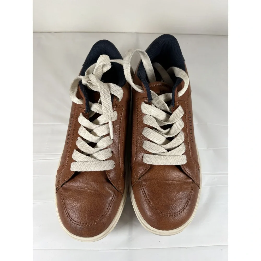 Tommy Hilfiger Kids Brown Faux Leather Low Top Casual Shoes Size‎ 3 Youth